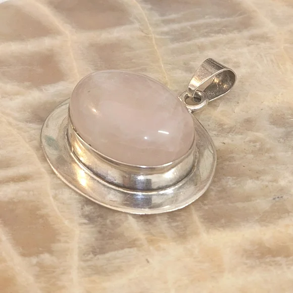 Rose Quartz Sterling Silver Mexico 925 Pendant 16 Grams - Picture 3 of 11
